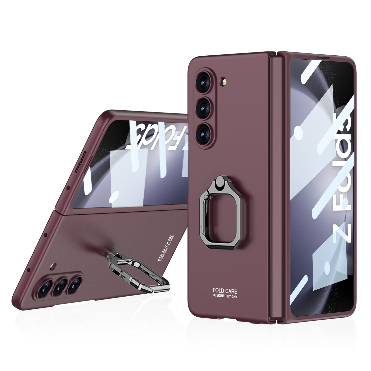 GKK Hard PC Case til Samsung Galaxy Z Fold5 5G Metal Ring Kickstand telefoncover med hærdet glasfilm GKK Hard PC Case til Samsung Galaxy Z Fold5 5G Metal Ring Kickstand telefoncover med hærdet glasfilm